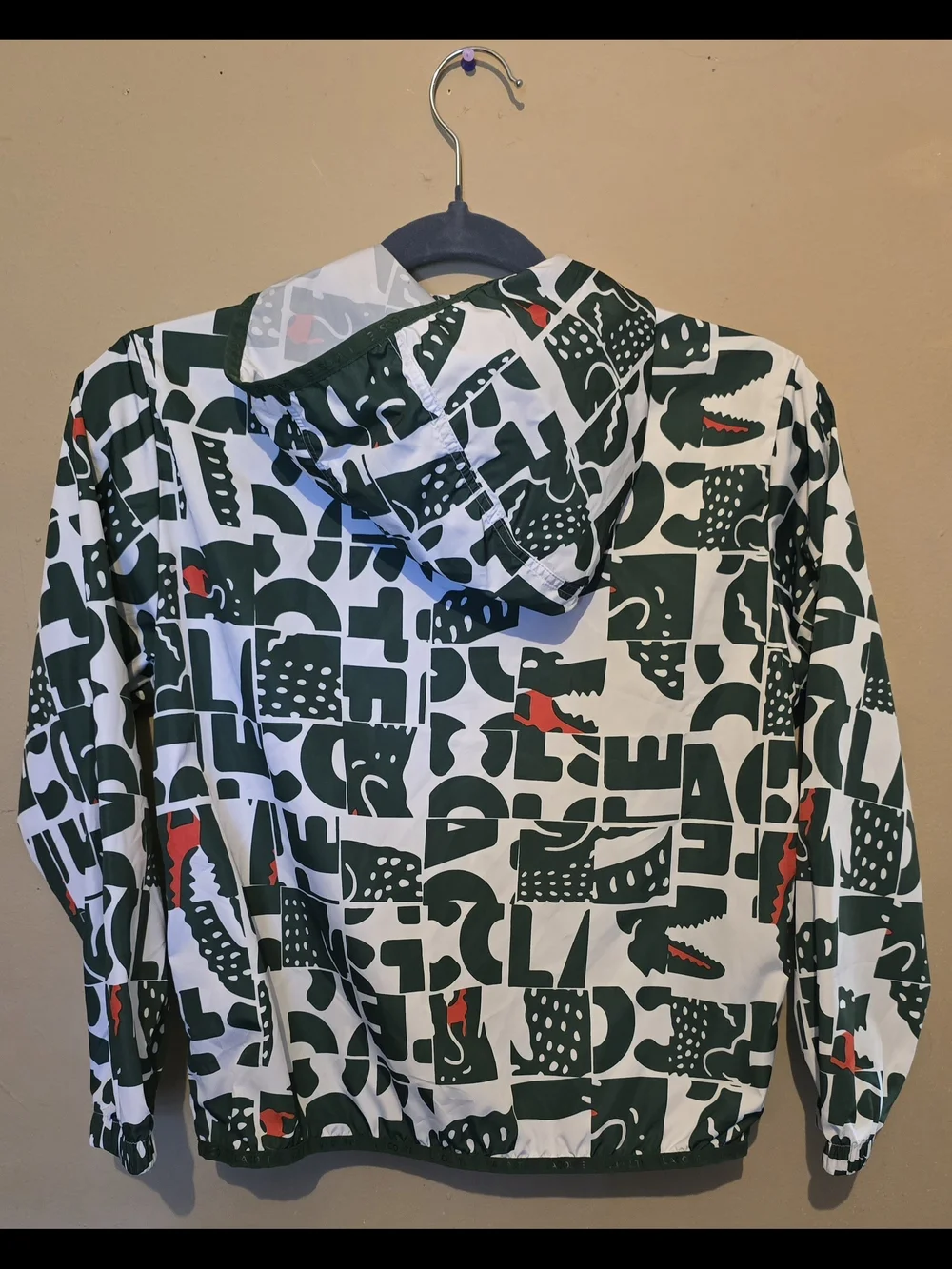 Lacoste Kids Hooded Logo Print Windbreaker - Green, White & Red